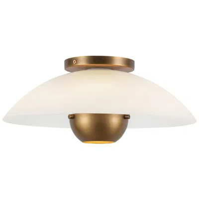 Kuzco Umbra 14-in Vntage Brass Semi-flush Mount With Matte Opal Glass Shade