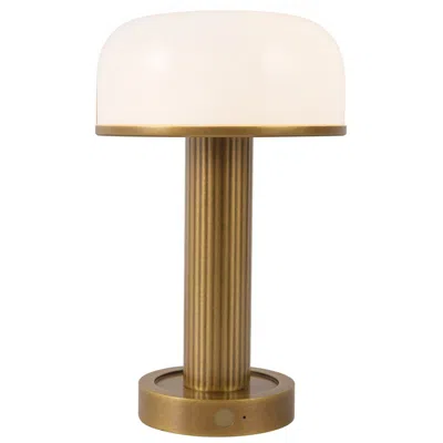 Kuzco Vienna 9-in Vintage Brass Dimmable Led Table Lamp With Glossy Opal Glass In Gold