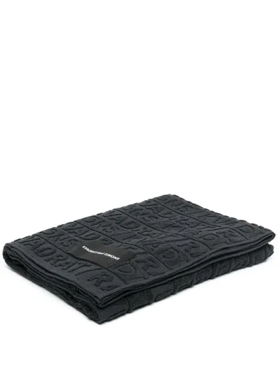 Kvadrat X Raf Simons Black Logo Embossed Towel In Grey