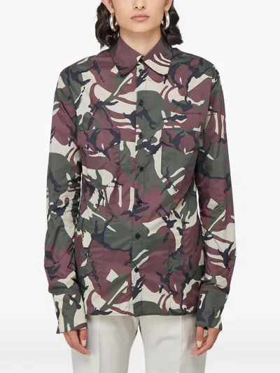 Kwaidan Editions Camouflage Print Point Collar Shirt In Green
