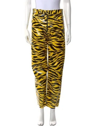 Pre-owned Kwaidan Editions Faux Leather Straight Leg Pants In Yellow