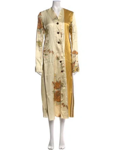 Pre-owned Kwaidan Editions Floral Print Long Dress In Yellow
