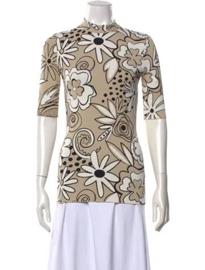Pre-owned Kwaidan Editions Floral Print Mock Neck Top In Neutrals