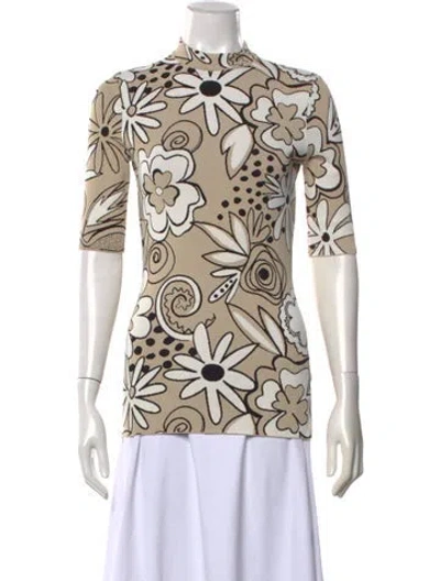 Pre-owned Kwaidan Editions Floral Print Mock Neck Top In Neutrals