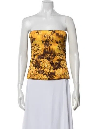 Pre-owned Kwaidan Editions Floral Print Strapless Top In Yellow