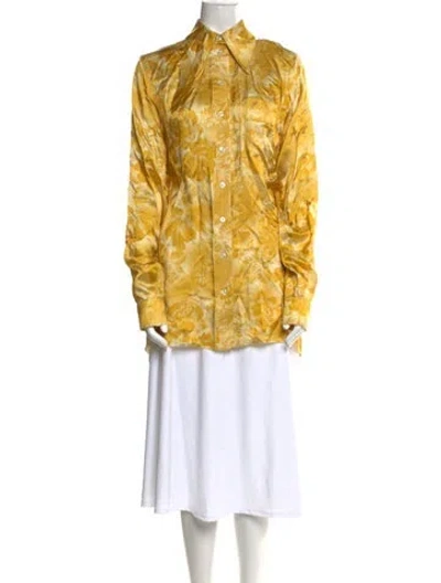 Pre-owned Kwaidan Editions Satin Printed Tunic In Yellow