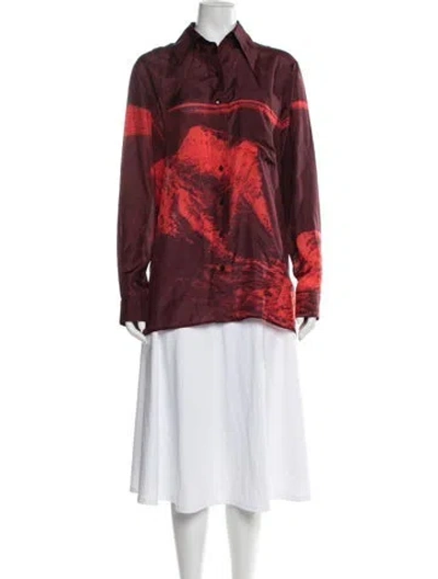 Pre-owned Kwaidan Editions Silk Printed Button-up Top In Burgundy