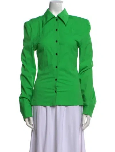 Pre-owned Kwaidan Editions Virgin Wool Long Sleeve Button-up Top In Green