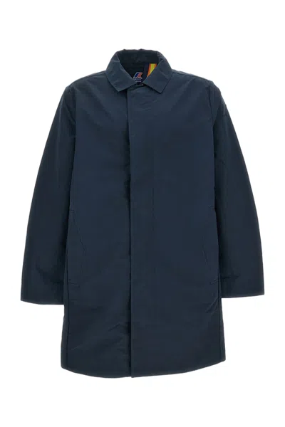 K-way 3/4 Length Water-repellent Jacket With Adjustable Features In Blue