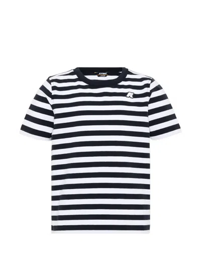 K-way Kids' Adame Horizontal-stripe Logo-patch T-shirt In Blue