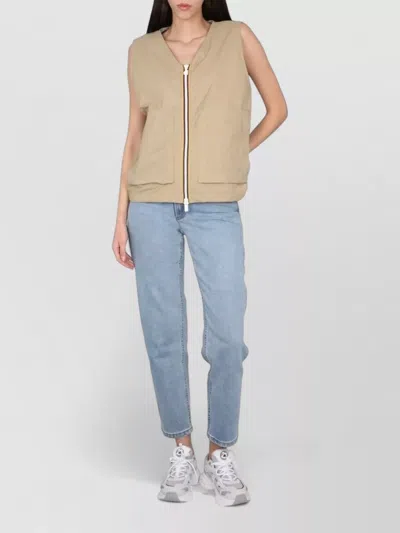 K-way Barnel Vest Lightweight Ribbed Sleeveless Pockets In Brown