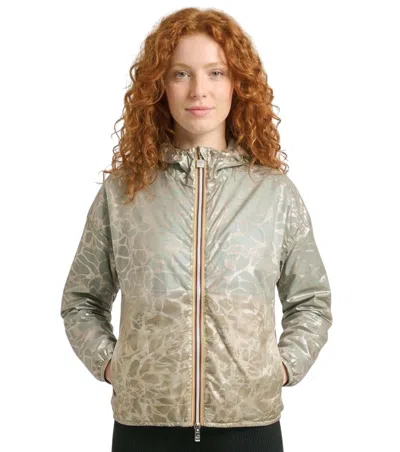 K-way Beige Printed Hood Jacket In Nude