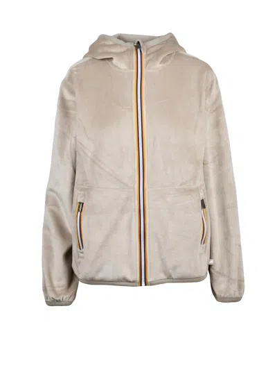 K-way Beige Soft Velvet Hooded Sweatshirt In Neutral