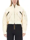 K-way Beige Solid Mock Collar Jacket In White