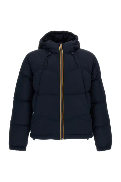 K-way Padded Short Jacket With Quilted Design And Contrasting Trim In Blue