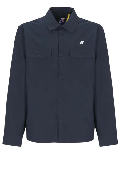 K-way Blue Umbert Stretch Buttoned Overshirt In Animal Print