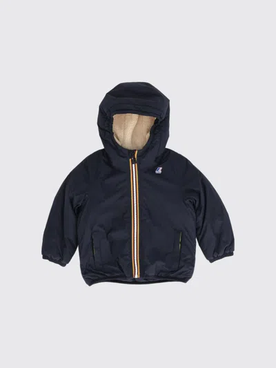 K-way Kids'  Boy's Le Vrai 4.0 Claude Jacket With Hood And Shearling Interior In Blue