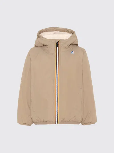 K-way Kids'  Boy's Le Vrai 4.0 Claude Jacket With Hood And Shearling Interior In Brown