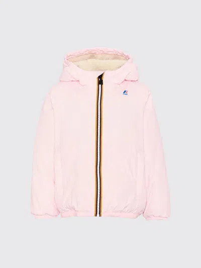 K-way Kids'  Boy's Le Vrai 4.0 Claude Jacket With Hood And Shearling Interior In Pink