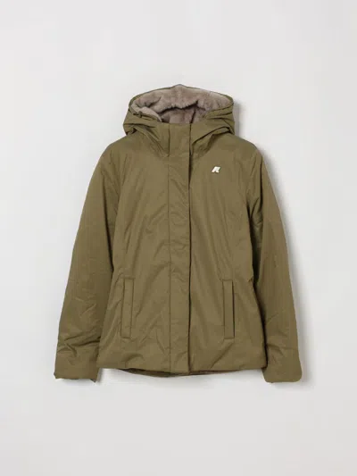 K-way Kids'  Boy's Lily Puffer Jacket With Shearling Lining And Hood In Green