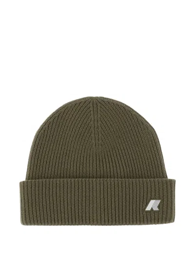 K-way Brice Wool Hat Fold Cuff Ribbed Texture In Green
