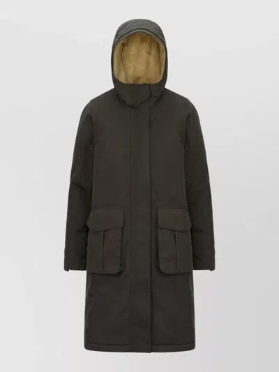 K-way Brunil Hooded Long Jacket Front Pockets In Green