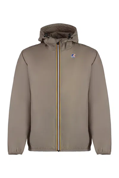 K-way Claude Hooded Nylon Jacket In Brown