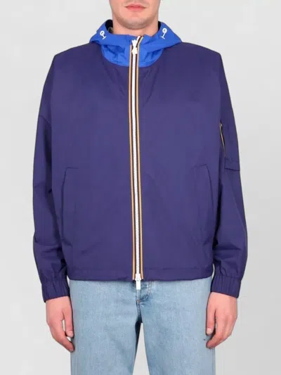 K-way Claudey Hooded Jacket Elastic Cuffs Pockets In Blue