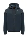 K-way Dark Blue Solid Hood Jacket In Blue