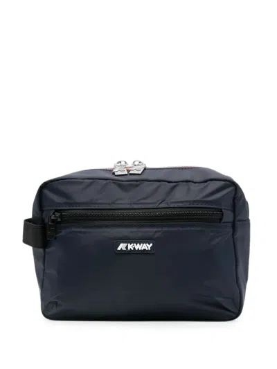 K-way Demu Logo-patch Wash Bag In Blue
