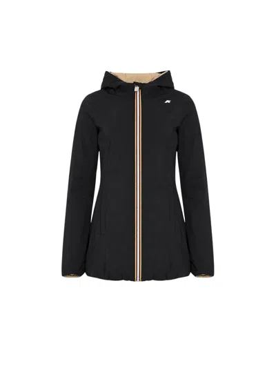 K-way Nylon Longline Hooded Parka Coat In Black