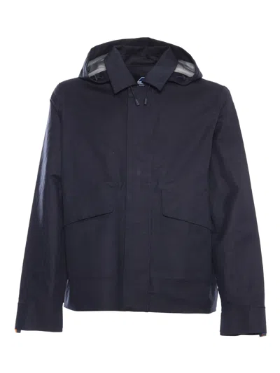 K-way Cotton-linen Blend Jacket With Adjustable Hem In Blue