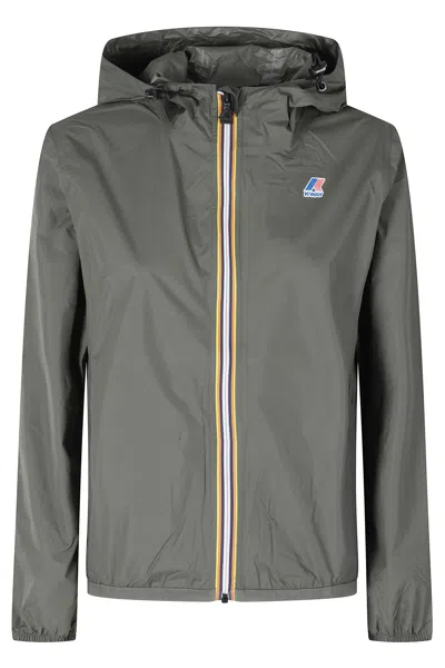 K-way Green Le Vrai 4 0 Claudette Windproof Hooded Polyamide Jacket In Gray
