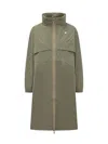 K-way Aube Memory Touch Drawstring Panelled Coat In Green