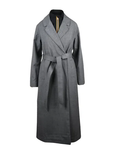 K-way Grey Jorance Removable Vest Wool-blend Coat In Gray