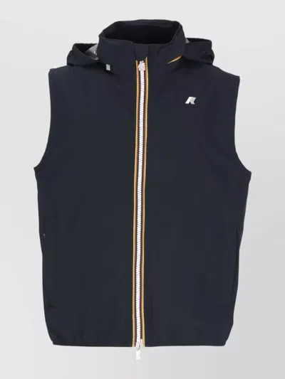 K-way High Collar Sleeveless Vest Grosgrain Trim In Black