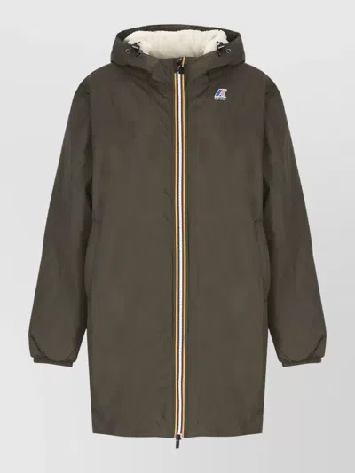 K-way Hooded Down Jacket Elastic Cuffs Pockets In Green
