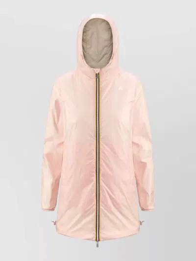 K-way Hooded Lightweight Jacket Elastic Cuffs Two Tone In Pink