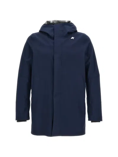 K-way Hooded Logo-patch Coat In Blue