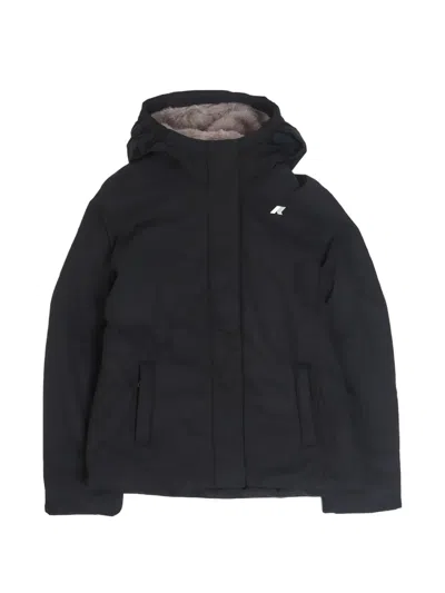 K-way Kids' Hooded Logo-print Jacket In Black