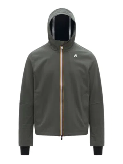 K-way Hooded Long Sleeve Jacket With Zip Fastening For Men In Green