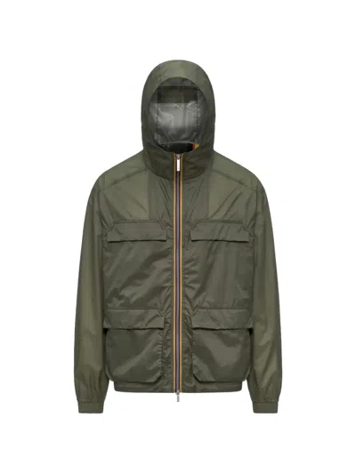 K-way Hooded Multi-pocket Jacket In Green