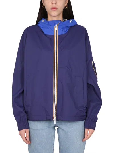 K-way Hooded Nylon Jacket In Blue