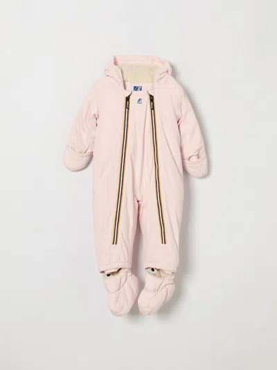K-way Babies'  Hooded Padded Nylon Snowsuit For Boys With Integrated Feet In Pink
