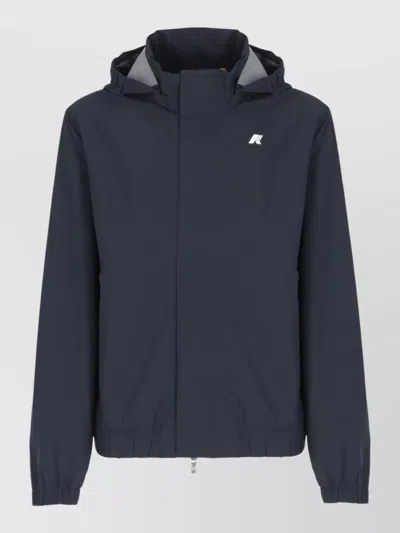 K-way Hooded Short Jacket Elasticated Cuffs Pockets In Blue