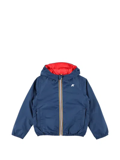 K-way Kids' Hooded Zip-fastening Reversible Jacket In Blue