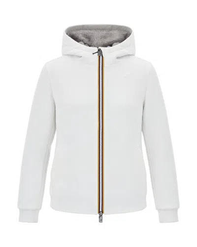 K-way Hooded Zip-up Jacket With Faux Fur Lining In White