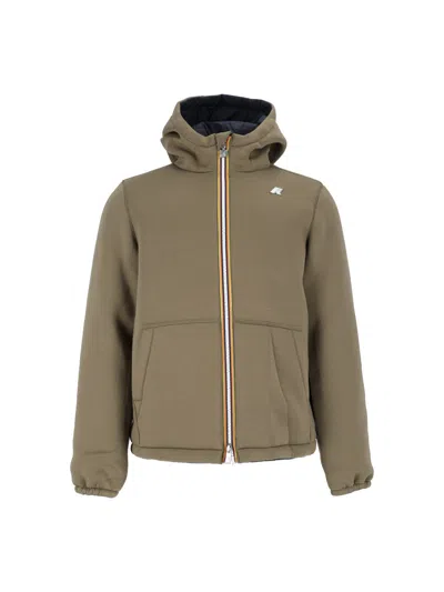 K-way Jack Spacer Nylon Double Corto Cropped Hooded Jacket In Brown