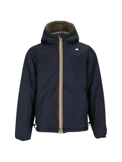 K-way Jack Spacer Nylon Double Reversible Hooded Jacket In Blue
