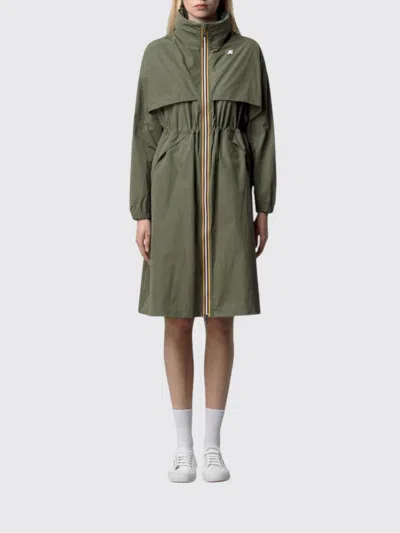 K-way Aube Memory Touch Drawstring Panelled Coat In Green